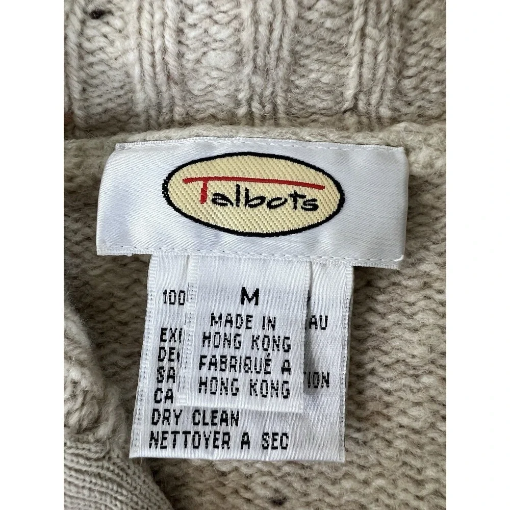 VTG Eddie Bauer 100% Wool Full Zip‎ Up Argyle Knit Sweater Sz Medium Beige Y2K